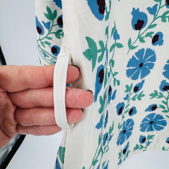 Floral Print Button Front Jacket Cream Blue Green Folk Art Style Size S - Picture 5 of 9